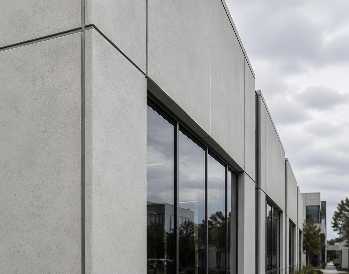 Sealed precast panel joints on a commercial building facade